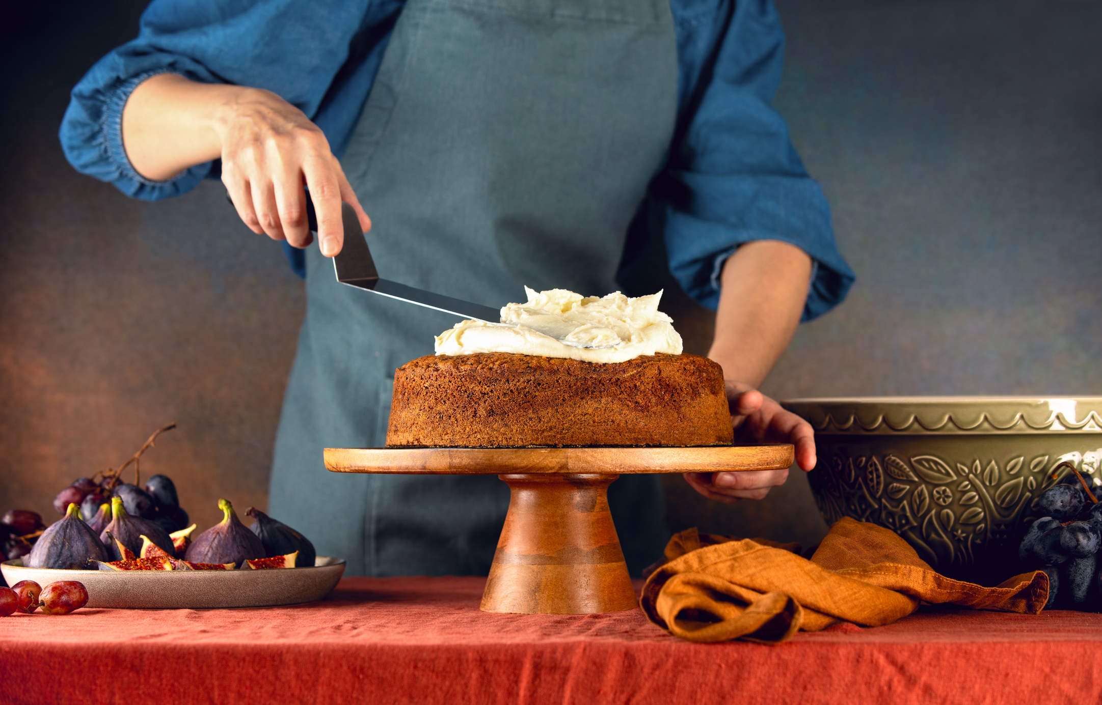 Autumn Pumpkin Spice Sponge Cake With Figs And Buttercream Topping