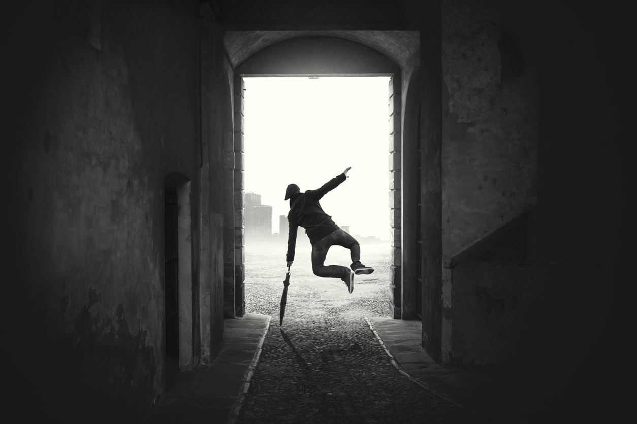 Happy Man Jumping Happy Despite The Bad Weather