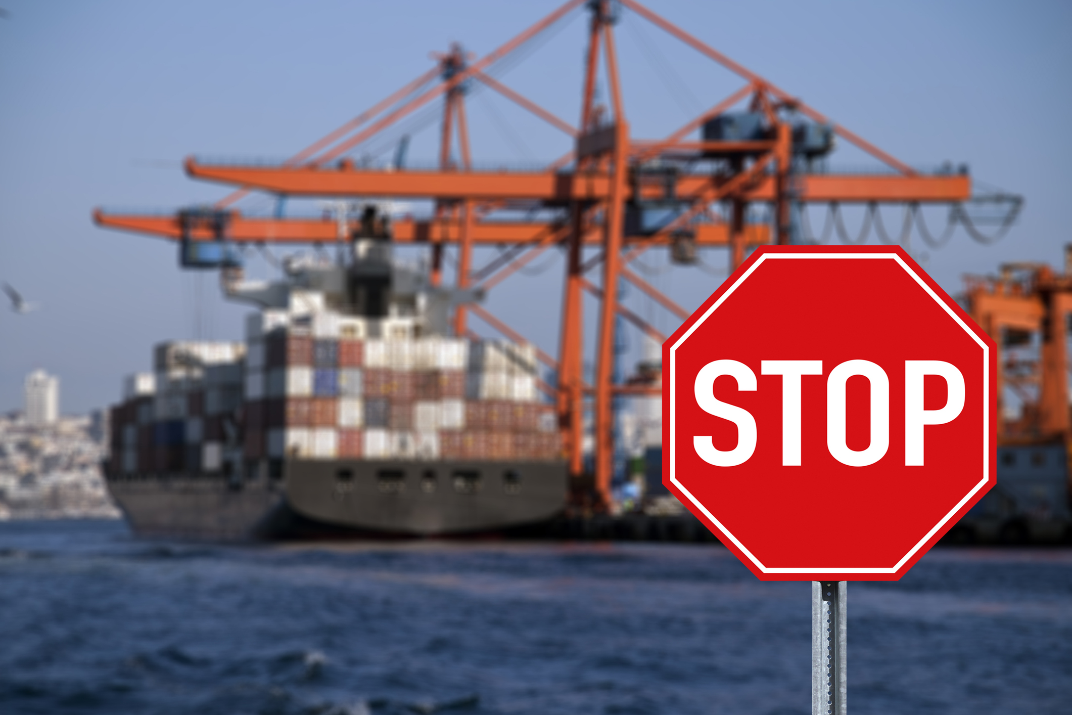 Stop Sign On Istanbul Bosphorus, Turkey