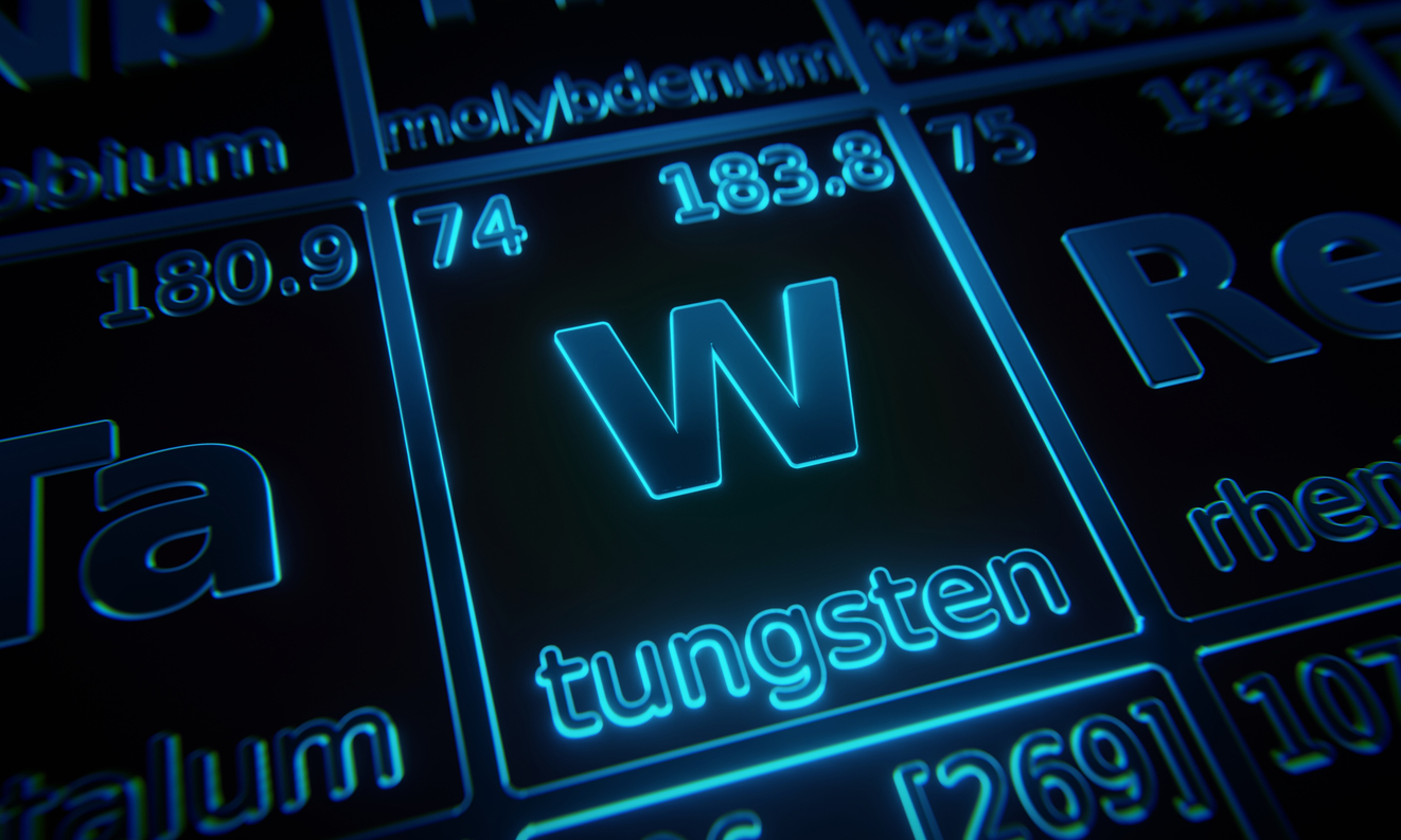 Focus On Chemical Element Tungsten Illuminated In Periodic Table Of Elements. 3d Rendering