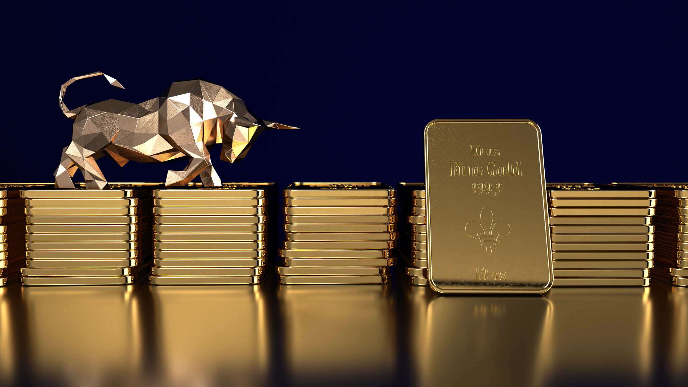 Rising Gold Prices On The Stock Market. 3d Illustration.