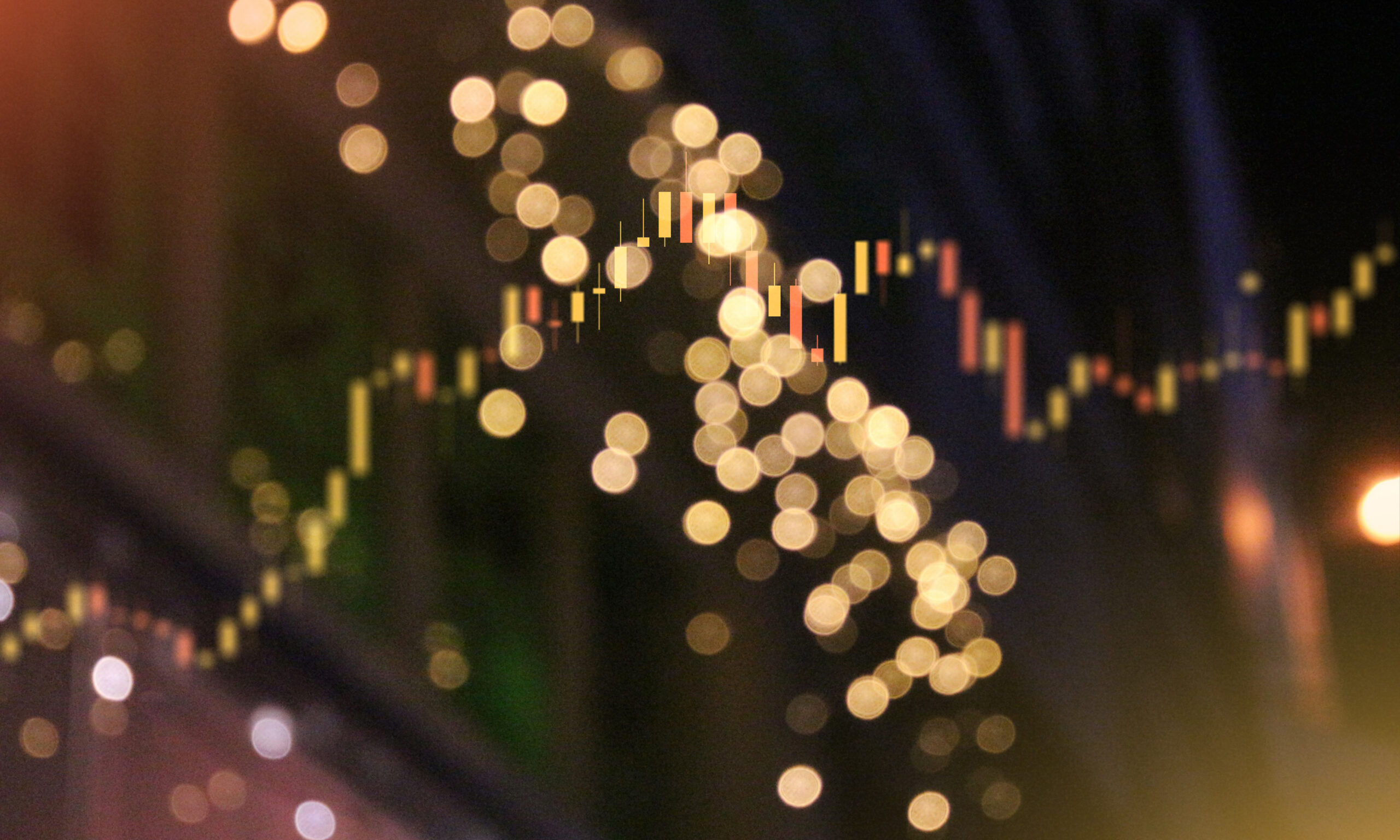 Financial Trading Candlestick Chart Overlaid On A Soft Golden Bokeh Background Representing Wealth Management And Market Performance.